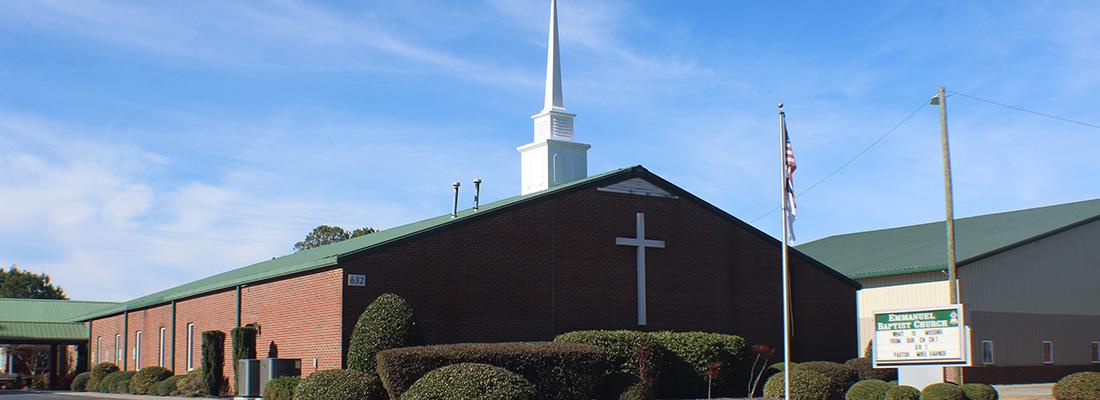 Emmanuel Baptist Church exterior seen from McCrimmon Rd